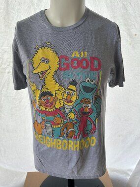 Sesame Street Big Bird Bert Ernie Cookie Monster Men's Gray Shirt Medium All Goo